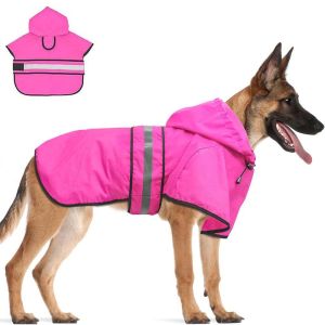OUTOPEN Reflective Strip Dog Hooded Raincoat Waterproof High Visibility Pet Fluorescent Clothes Safety Rainproof Coat Adjustable Pet Rain Jacket Puppy