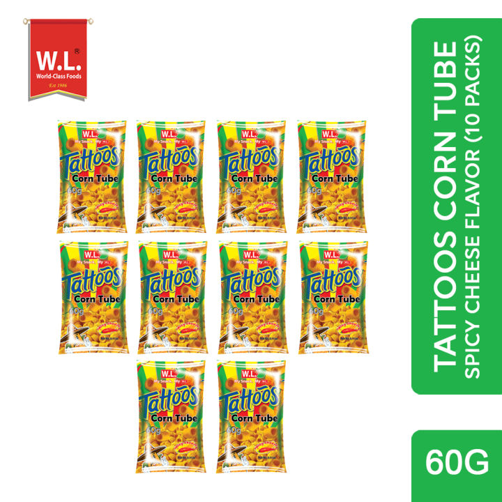 IWG WL FOODS Tattoos Corn Tube Spicy Cheese 60g x 10's | Lazada PH