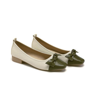 Kiểu Mới Xiaoxiang Phong Cách Đầu Vuông Màu Phù Hợp Với Gót Bằng Nơ Giày Đơn Nữ Miệng Nông Thoải Mái