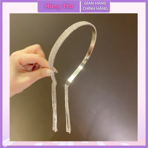 Băng đô cài tóc đính đá phối tua rua siêu lấp lánh hợp thời trang