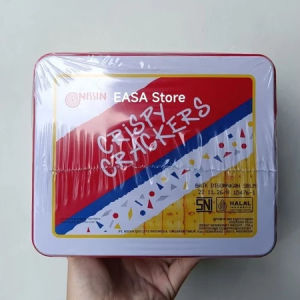 Nissin Crispy Crakers Cemilan Enak Gurih dan Renyah Kemasan kaleng 750g.(Harga borong karton paket isi 3box-6box).