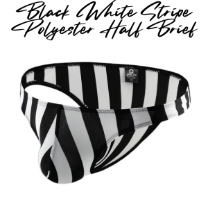 Mens Brief: Black White Stripe Polyester Half Brief (NK3)