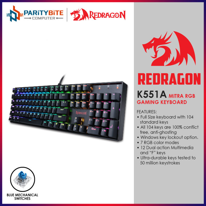 Redragon Mitra K551 RGB Black Blue Switch Mechanical Keyboard | Lazada PH