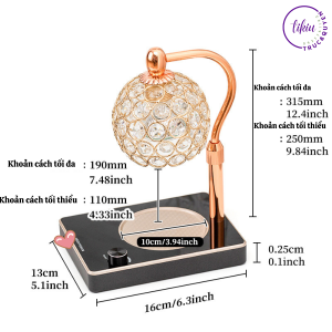Đèn Đốt Nến Thơm Phong Cách Châu Âu TIKIU Sang Trọng Chụp Tròn Pha Lê Phụ kiện nến thơm Yankee Bath & Body Works 2022