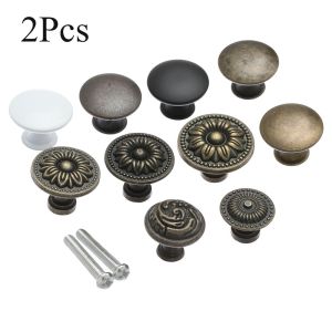 LINHU 2Pcs ตู้ ย้อนยุค ทรงกลม ทองเหลืองโบราณ เฟอร์นิเจอร์ ตู้ คณะรัฐมนตรีดึง มือจับประตู ตู้เสื้อผ้าดึง ลูกบิดลิ้นชัก