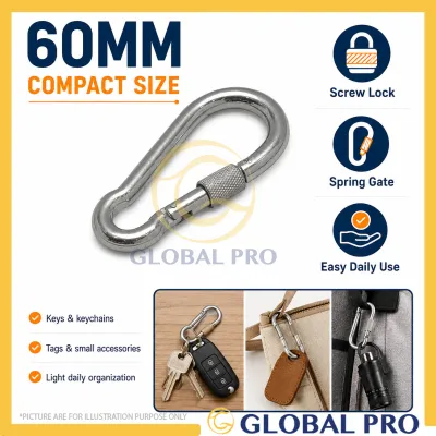 1pc Screw Lock Carabiner Clip 60/80/100mm keychain Strong Metal Snap Hook Cangkuk Karabiner for Keychain Bag Chain Rope DIY Ready