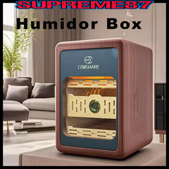 Luxury Humidor Electric Storage 200 Stick Humidor Cabinet 3 Layer Desktop Large Cedar Wood With LED Light