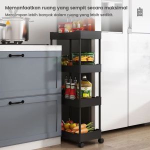 Rak Troli Serbaguna dengan Roda – Rak Bumbu Kamar Mandi Dapur Kosmetik