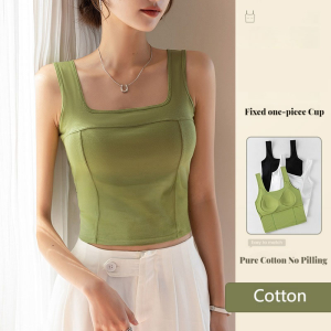 Fixed Cup Cotton Singlet Women Sleeveless Camisole Inner Tank Top With Padded