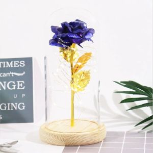 SDG LED Light Preserved Rose Flower Wooden Base Glass Cover Artificial flowers Romantic Wedding Decoration Rose LED Light Valentines Day