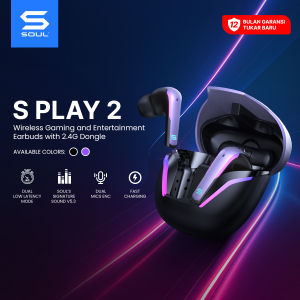 SOUL S Play 2 TWS Gaming Dual Mode Bluetooth & 2.4Ghz Dongle Low Latency Wireless Earbuds