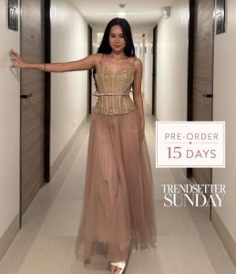 Princess Corset Dress | Beige Tulle Maxi Gown for Prom Birthday Outfit Photoshoots & Formal Events