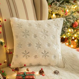 NEXTGENYUN INS Style Christmas Plush Pillowcase White Snowflake Cushion Cover Removable Square Throw Pillowcover Living Room/Office