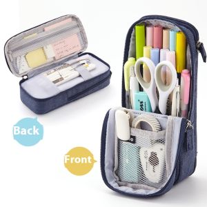 Creative Oxford Cloth Pencil Case Large Capacity Minimalist Design Double-layer Storage Compact and Portable Vertical Style
