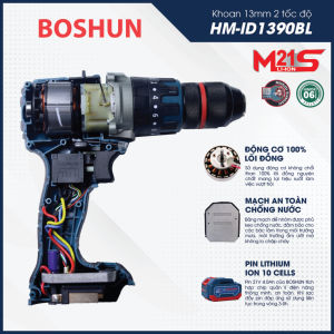 Máy Khoan Pin Boshun BS-ID1390BL Có Búa Không Chổi Than AutoLock 13mm