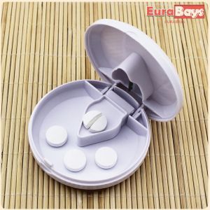 E.B. Square Round Transparent Pill or Tablet Cutter with Medicine Storage