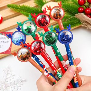 NCB11 Office Accessories Cute School Supplies Writing Pen Ballpoint Sequins 0.5mm Cartoon Pressable Pens Christmas Stationary Supplies Signing Pen Christmas Gel Pens