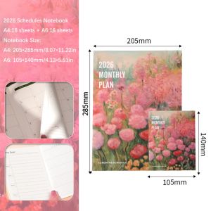 SJJL 2Pcs/Set ประสิทธิภาพการทำงาน สมุดบันทึกกำหนดการปี 2026 A4/A6 ตรวจสอบชีวิต ปฏิทินวางแผนปี 2026 ประสิทธิภาพสูง แผนการเรียนรู้ ผู้วางแผนวาระการประชุม นักเรียน