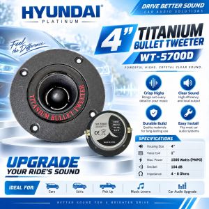 Titanium 4" Bullet Tweeter 1000W WT-5700 / WT-6700 High-Frequency Speaker for Car Audio Home and PA System