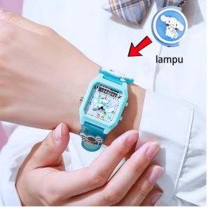 Jam Tangan Anak Anak Digital Analoq DualTime Strap Rubber Lampu Karakter Kuromi Melodi Cinamarol