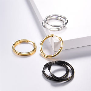 Khuyen tai nam cá tính chất titan khoen tròn BT116 màu bạc - giá 1 đôi