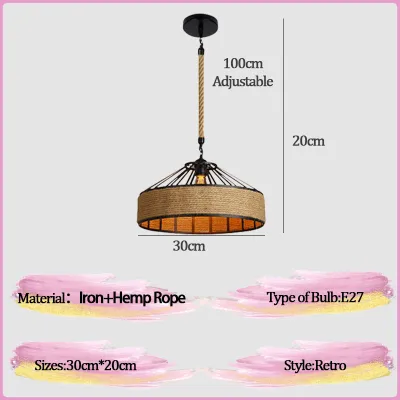Drop Ceiling Light Vintage Hemp Rope Pendant Light Northern Europe Modern Devise Ambience Can be Adjusted Length Hanging Light Lampshade for Den Bedchamber Living Room Porch Corridor Cafe Restaurant Attic Decorative Lighting