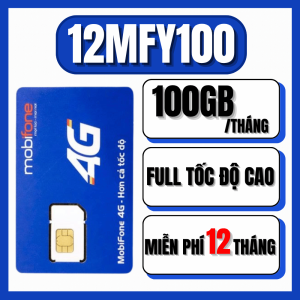 Sim 4G Mobifone 12MFY100 Trọn Gói 1 Năm Không Nạp Tiền Sử Dụng Data Thả ga 100GB/tháng Không Giới Hạn Trong Ngày | FREESHIP - CHƯA KÍCH HOẠT