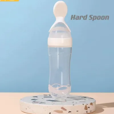 Infant Baby Safety Kids Silicone Feeding Spoon Feeder Food Rice Cereal Bottle Essential Milk Bottle