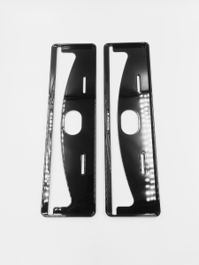 Premium Chrome License Plate Frame Set - Gloss Black 4x16/5x13/7x13 with Free Sticker