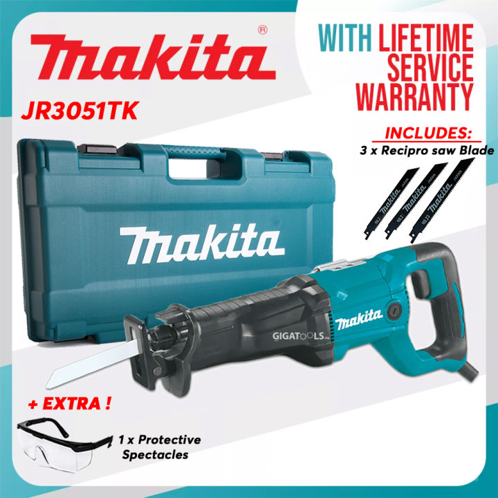 Makita JR3051TK Reciprocating Saw 30mm (1-3/16″) 1,200W replaces old  JR3050T with 3pcs Recipro Saw Blades and Protective Spectacles  [GIGATOOLS]