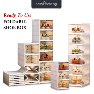 Easyhome.sg | Foldable Shoe Box | Stackable Shoe Storage Cabinet | Clear Door Shoe Organizer Rack