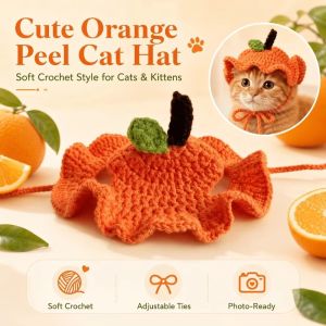 GOFIDIN Soft Crochet Orange Peel Pet Hood Adjustable Strap Dress-Up Accessory Pet Costume Headwear Funny Citrus Costume Pet Dress-Up Accessory Cat Dog