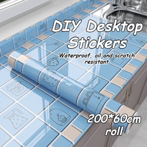 Kitchen Self-adhesive Oil-proof Sticker Cute Tile Print Wallpaper For Countertop & Wall Decoration