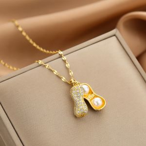 [Bayar Di Tempat] Kalung Titanium Wanita Liontin Kacang Anti Luntur / Kalung Titanium Wanita Anti Karat