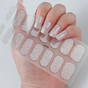 ZEEMIN 16Tip Pink French Glitter Foil Gel Nail Wraps UV Semi-Cured Full Cover Nail Patch Strip Sticker UV LED Lamp Gel Nail Polish Wrap