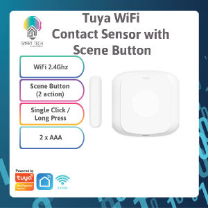 (Local Stock) Tuya Smart WiFi Contact Sensor with Scene Button Smart Life door sensor drawer window contact magnet with one scene button with 2 action Smartlife