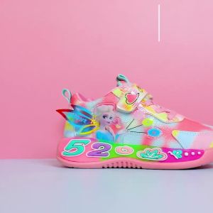 Girls shoes 2024 New Mesh Breathable Childrens Sneakers Girls Small and Older Children Princess Running Shoes