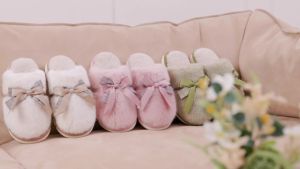 Cute Womens Memory Foam House Slippers - Fuzzy Plush Faux Fur Slippers with Bow Butterfly Tie - Anti-Skid Indoor/Outdoor Gifts for Women Moms & Ladies
