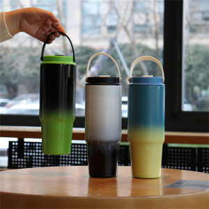 Hourser 900ML thermos flask with straw Large Capacity Stainless Steel High temperature resistant vacuum cup Portable Double Layer Insulation Mug Cup