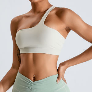 New slanted single-shoulder yoga bra womens sports underwear beautiful back quick-drying running tight fitness wear top  TM0165-A
