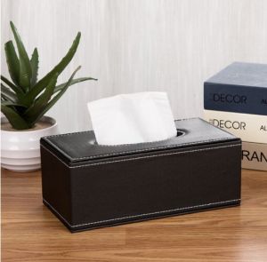 Creative Rectangle Leather Tissue Box Cover Desk Makeup Cosmetic Organizer Remote Controller Holder For Home Office