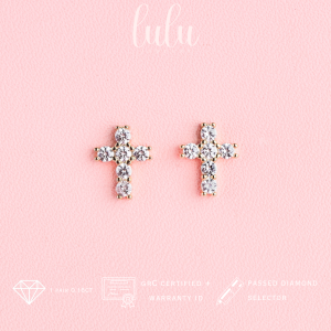 Lulu Moissanite Jewelry - Perhiasan Wanita Anting Tusuk Full Moissanite Lapis Emas 18K - Cross Full Moissanite Earrings Sertifikat GRA