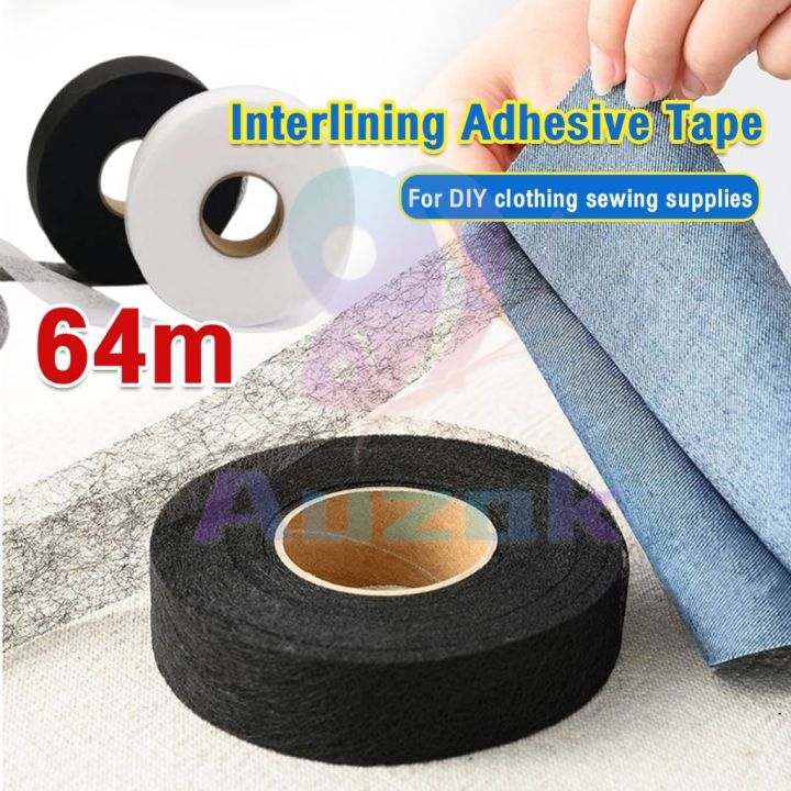 AUK%2064m/Roll%20Double%20Sided%20Interlining%20Adhesive%20Fabric%20Black%20White%20Clothes%20Apparel%20Tape%20-%20Image%202