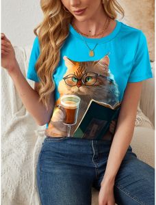 [Local Stock] ZEEMIN Womens Funny Animal Cat 3D Print T-shirts Women Streetwear Casual Fashion Y2k Short Sleeve T Shirt O-neck Tees Tops Clothing
