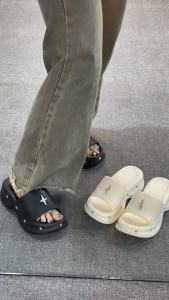[Free Shipping] 2025 Summer New Style WomenS Thick-Soled High-Heel Slippers With One Strap Platform Height-Increasing Beach Shoes Wedge Heel Lazy Sandals