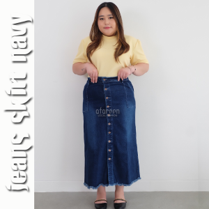 AFAREEN - Rok Jeans Span Kancing Depan Rok Jeans Wanita Jumbo Skrit Jeans Stretch Big Size 29-43
