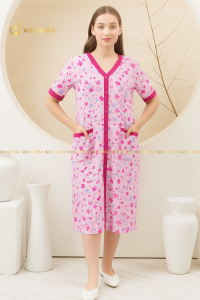 Baju Tidur Wanita Remaja Dewasa Pyjamas Dress Cotton Short Sleeve Ringan Moden Simple"