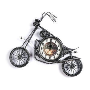 Retro Metal Motorcycle Wall Decor with Clock – Industrial 3D Wall Art for Living Room Cafe & Bar