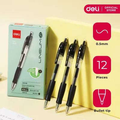 Deli Lineum Bullet Tip Gel Pen 0.5mm Black Soft Grip Sets 12pcs/box EG08-BK