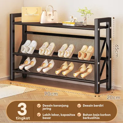 Rak Sepatu Sandal 4 Susun Rak Sepatu Sandal Stainless Steel tempat sepatu portable warna hitam